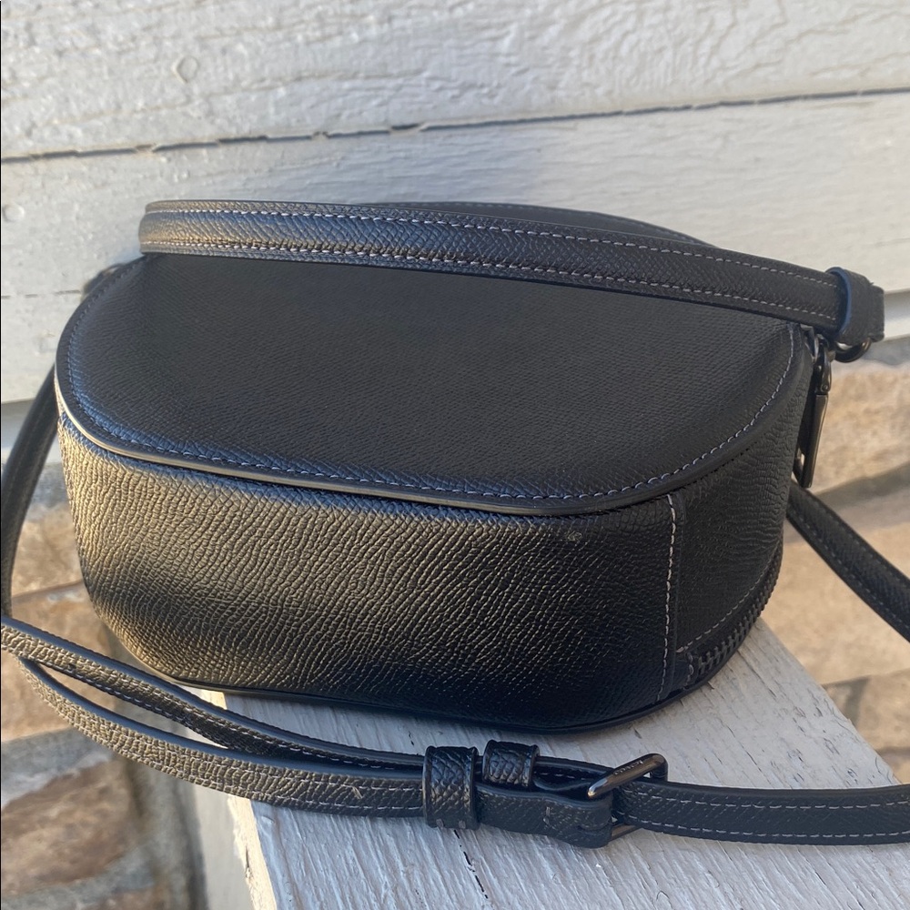 Coach Black Leather Cat Motif Round Crossbody with Yellow Eye Accents - Picture 7 of 11